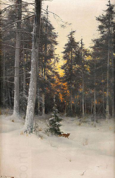 Mauritz Lindstrom Fox in Winter Forest oil painting picture